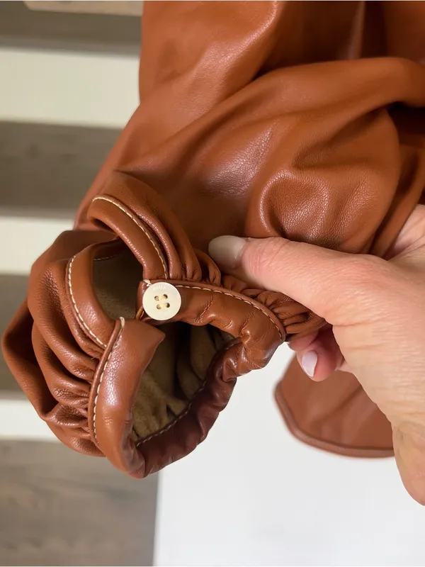 Staud Luna Vegan Leather Peplum Top - Whisky Brown - Image 5