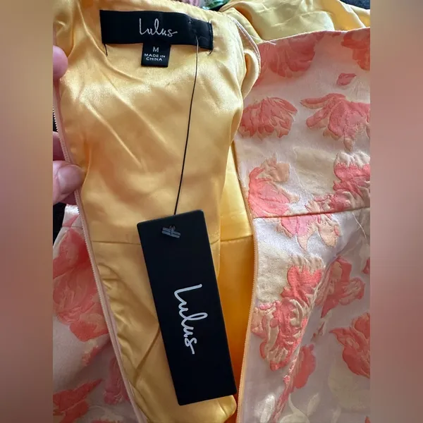 Lulus Gorgeous Yellow Floral Jacquard Halter Mini Dress - Image 5