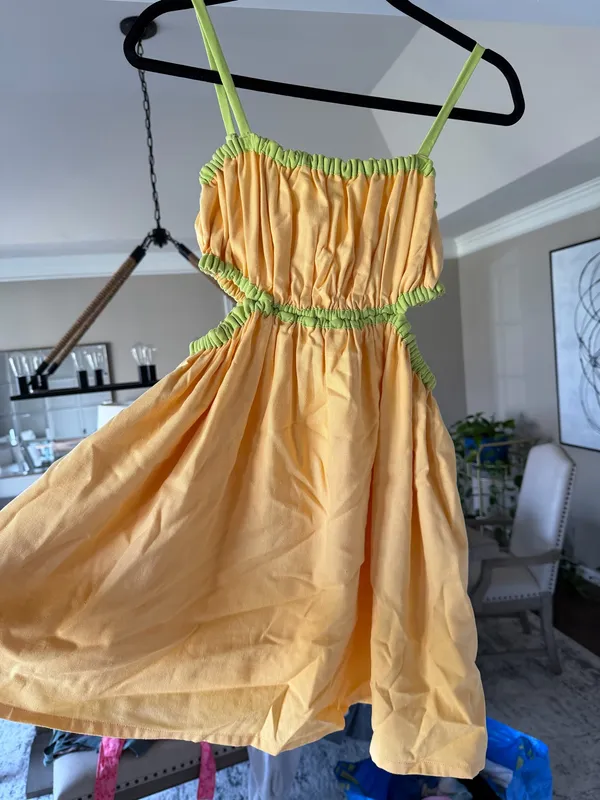 Orange and green flowy mini dress - Image 2