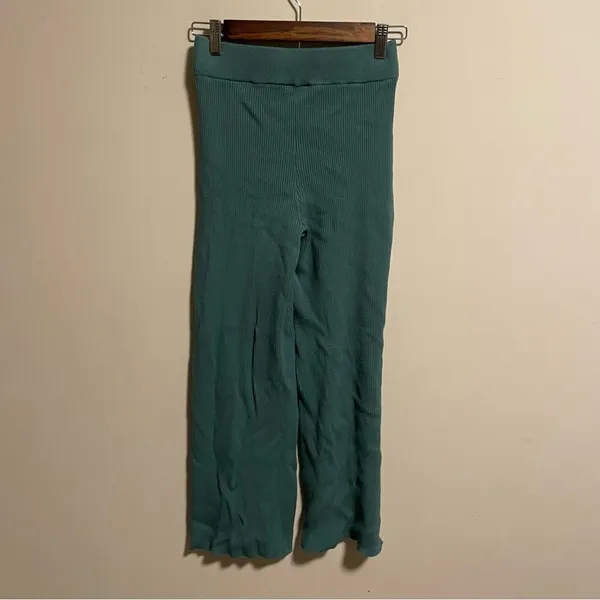 Abercrombie & Fitch Ribbed Crossover Waist Wide Leg Pant Teal- Size XS/S - Image 4