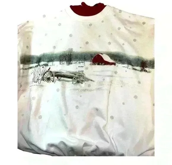 90s Nature Village View Oversized Sweatshirt Vintage Art Size XL Women - Image 2
