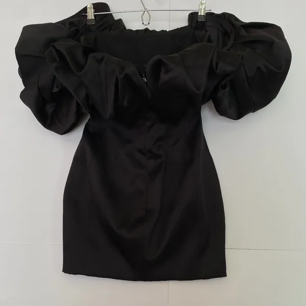 HOUSE‎ OF CB 'Selena' Black Satin Puff Shoulder Dress off shoulder /Size S - Image 11