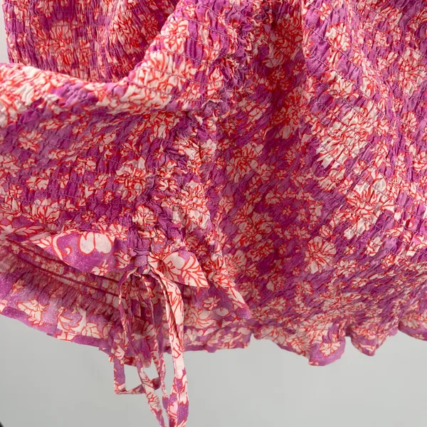 ASOS x NEW LOOK Dress Size 6 Smocked Floral Ruched Pink Orange Mini Sweetheart - Image 11
