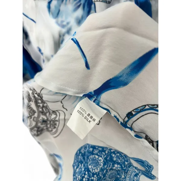 ASilk Japan 100% Pure Silk Japanese Short Robe Sleepwear Flowers Vases Luxury - Image 6