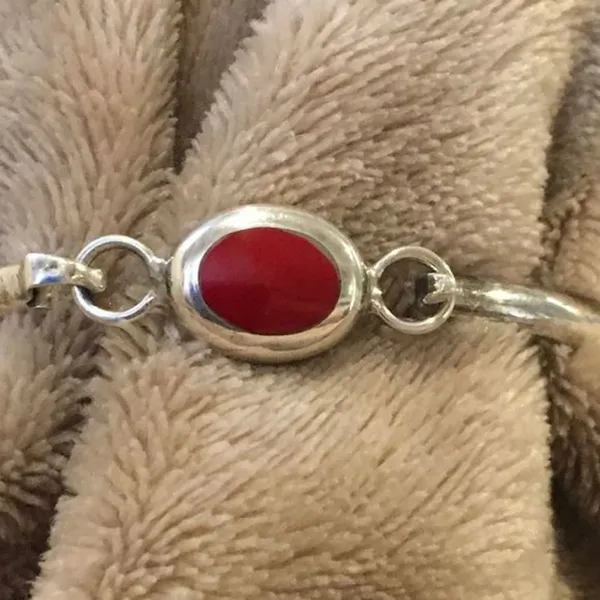 TAXCO Sterling Silver Red Jasper Cabochon Accent Bracelet - Image 2