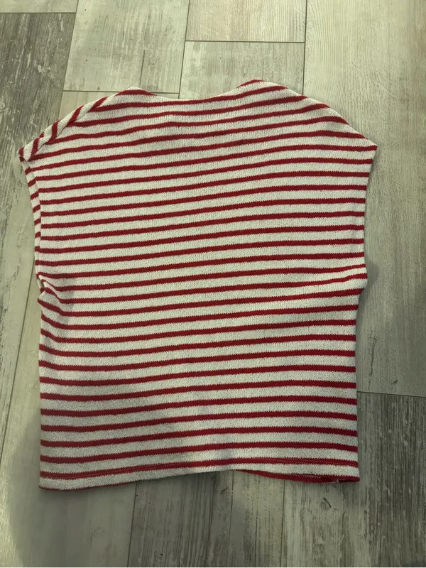 Zara Red and White Striped Knit Top with Side Button Panels - Image 3