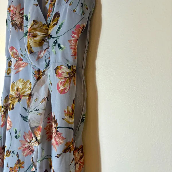 Dress Forum‎ Floral High Low Maxi Dress Surplice Neck Blue Size Medium - Image 6