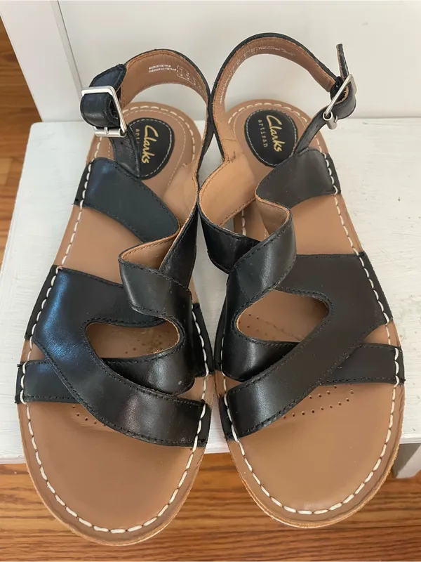Clarks Black Leather Crisscross Slingback Sandals - Image 2