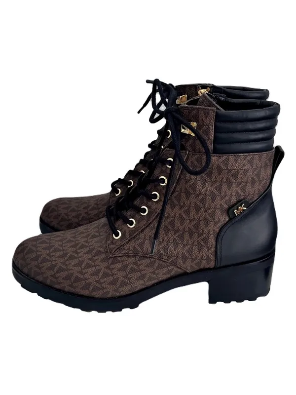 Michael Kors Signature Brown and Black Lug Sole Combat Boots, Size 10 - Image 3