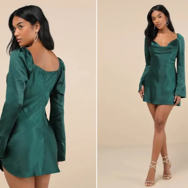 LULUS Sexy Wedding Prom Formal Event Classy Holidays Chic Satin Mini Dress - Image 4
