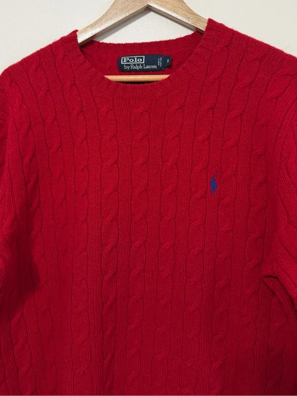 Ralph Lauren Cable Knit Wool Sweater Red Size Medium Women’s Relaxed Oversized - Image 4