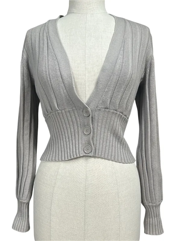 Aritzia Wilfred Plunge Front Cropped Merino Wool Cardigan in Gray Size Small - Image 2