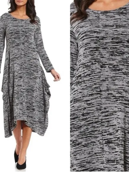 Bryn Walker Women’s Black Gray Long Sleeve Midi Dress Rayon Size S - Image 2