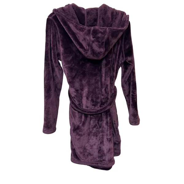 UGG Womens Purple Plush Hooded Robe Soft Fleece Belted Bathrobe Small - Image 2