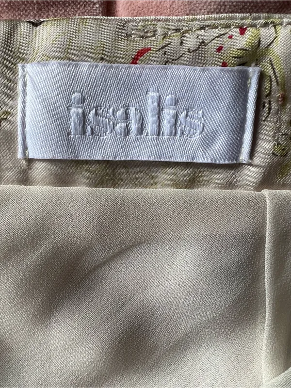 Isalis Paisley Print Cream Satin Mini Skirt Chic Size Small - Image 3