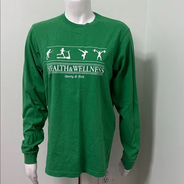 Sporty & Rich Health & Wellness Long Sleeve Jolly Green Tee Small - Image 4