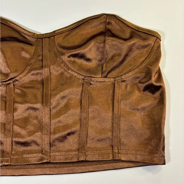 Brown Satin Bustier Top Size L - Image 3
