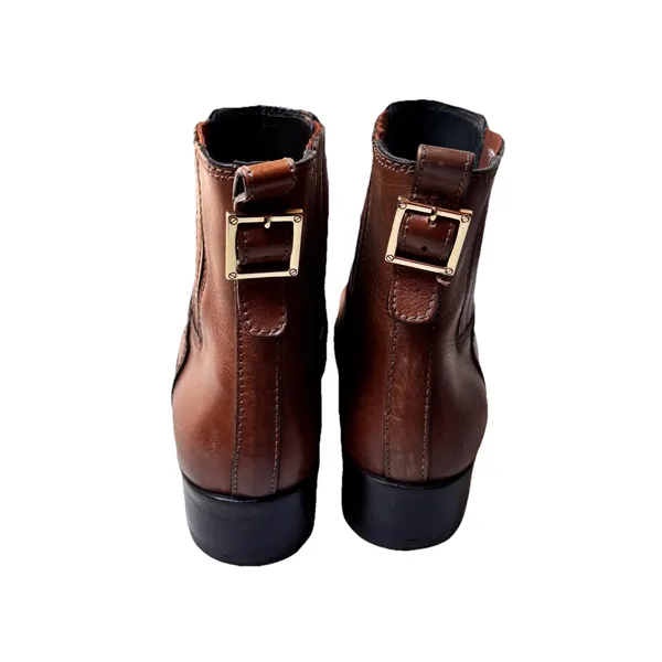 Tory Burch Brown Leather Chelsea Ankle Boots Buckle‎ Detail Women's 7.5 - Image 4