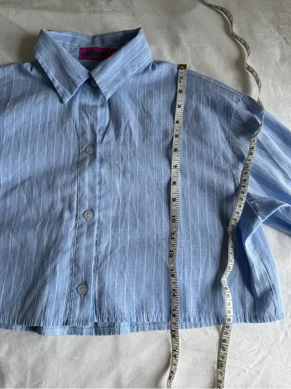 Edikted Sky Blue & White Pinstripe Button Up Crop Top Long Sleeve XS academia - Image 6