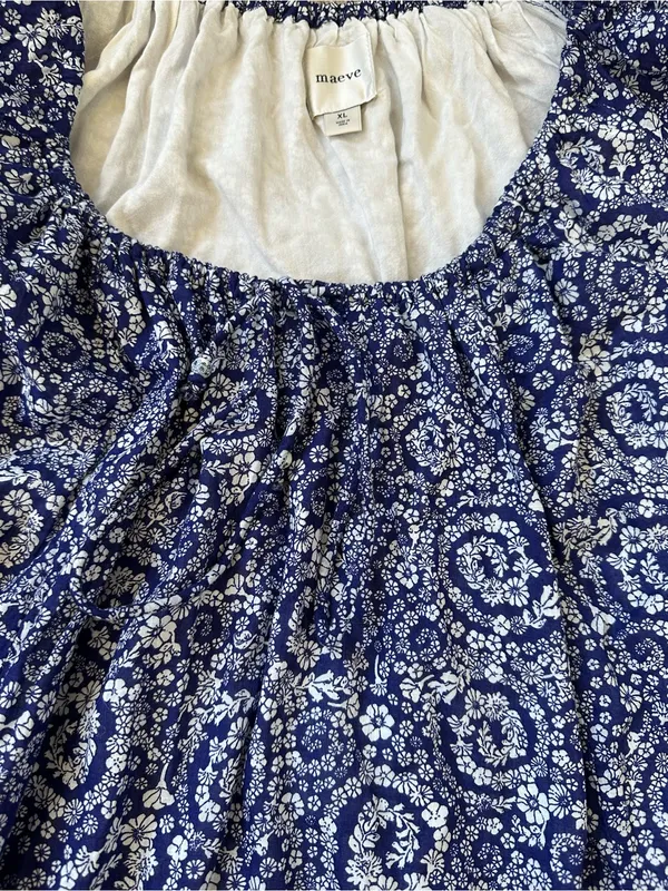 Maeve Anthropologie Floral Scoop Neck Mini Swing Dress Pockets Puff Sleeve Boho - Image 3