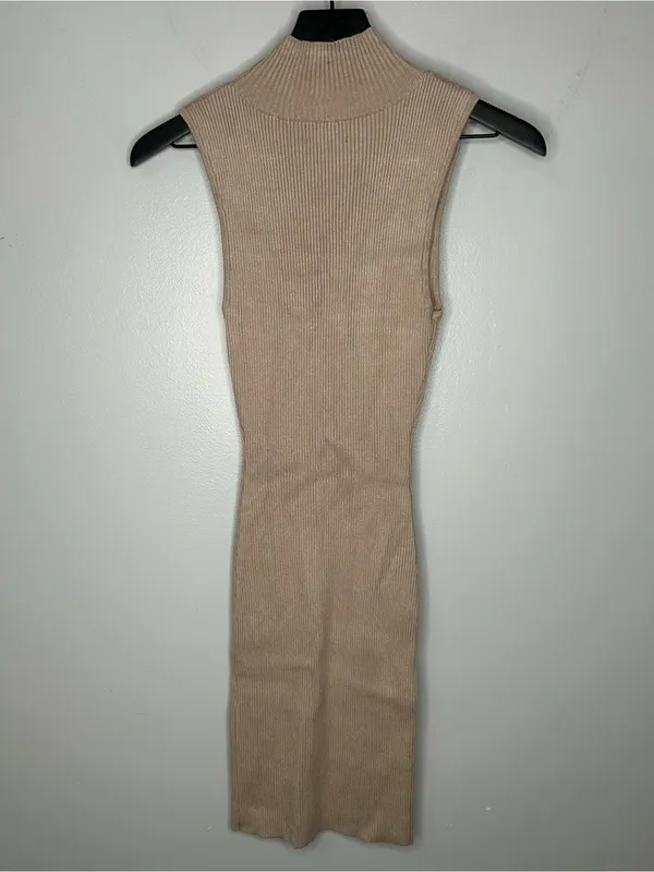 White Fox Beige Ribbed Bodycon Midi Dress Size XS - Image 2
