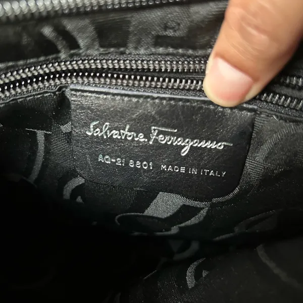 Salvatore Ferragamo Vara Chain Link Shoulder Bag Black Canvas - Image 4