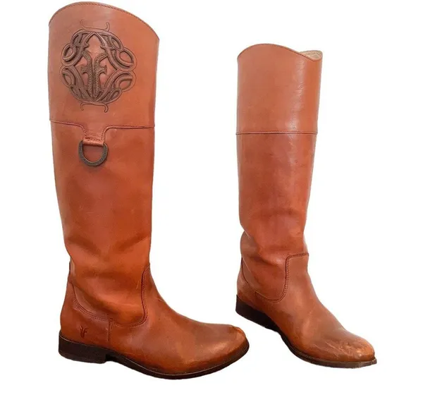 Frye Melissa Logo Leather Riding Boots Cognac Brown Sz 6.5 - Image 2