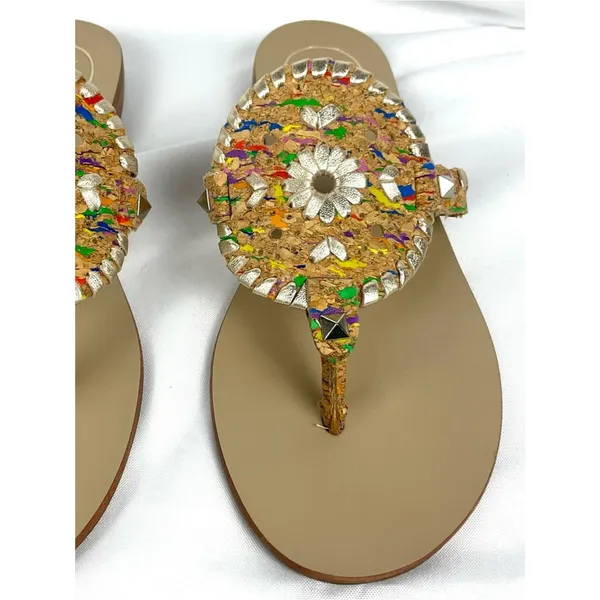 Jack Rogers Georgica Sandals Cork Multicolor Rainbow Accents Sz 7 - Image 2