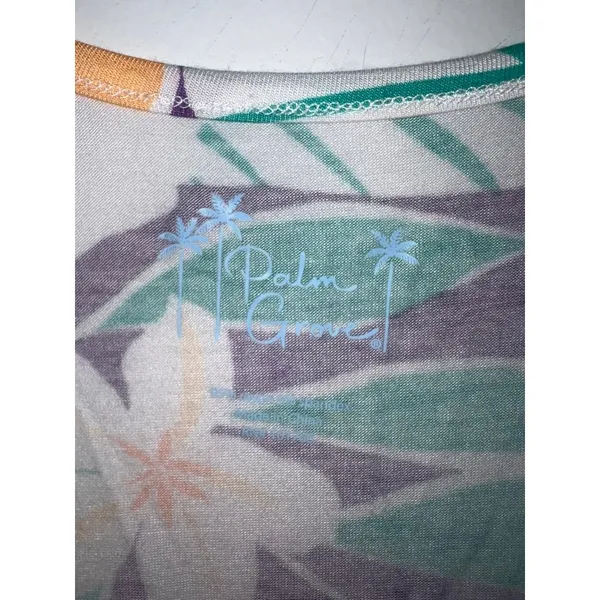 Palm Grove Wm M Cold Shoulder Tropical Floral Top Purple Green 3/4 Sleeve Resort - Image 2