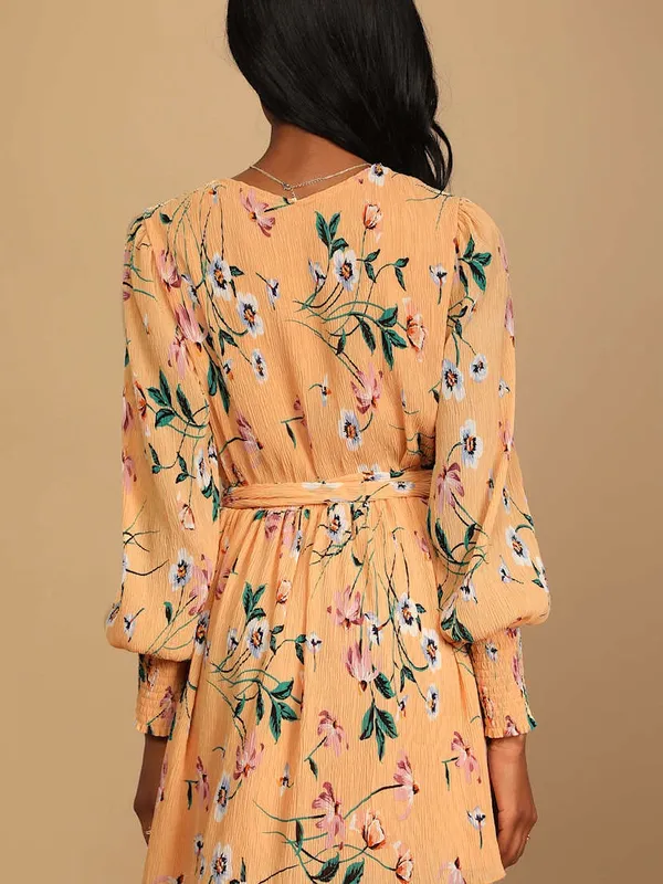 Lulu's For the Perfect Day Orange Floral Print Pleated Mini Dress Size‎ Medium - Image 3