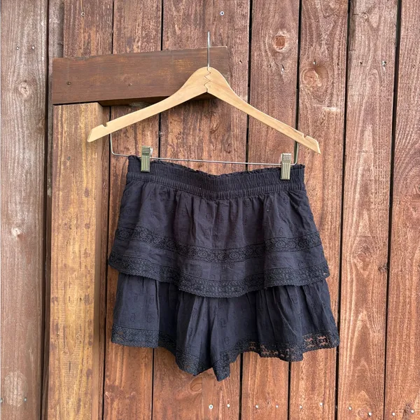 Altar’d State Black Ruffle Layered Lavender Trim Shorts - Image 4