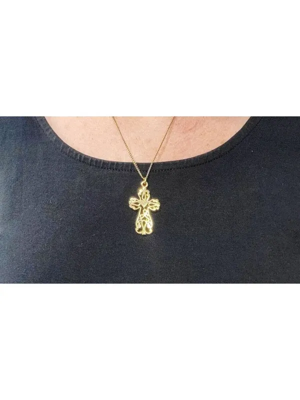 Gold Tone Cross and Chain Necklace - Image 2