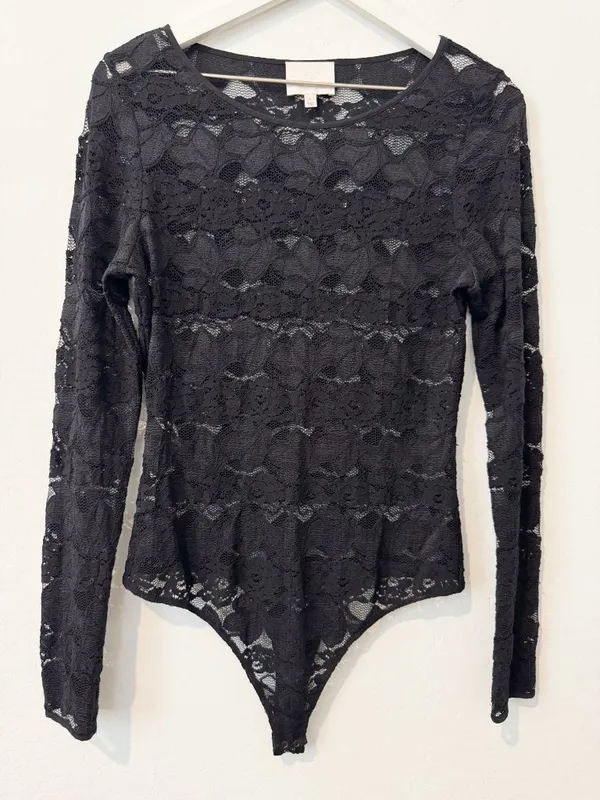Cinq A Sept Lace Long Sleeve Bodysuit Large Whimsigoth 90s Dark Romantic Boudoir - Image 3