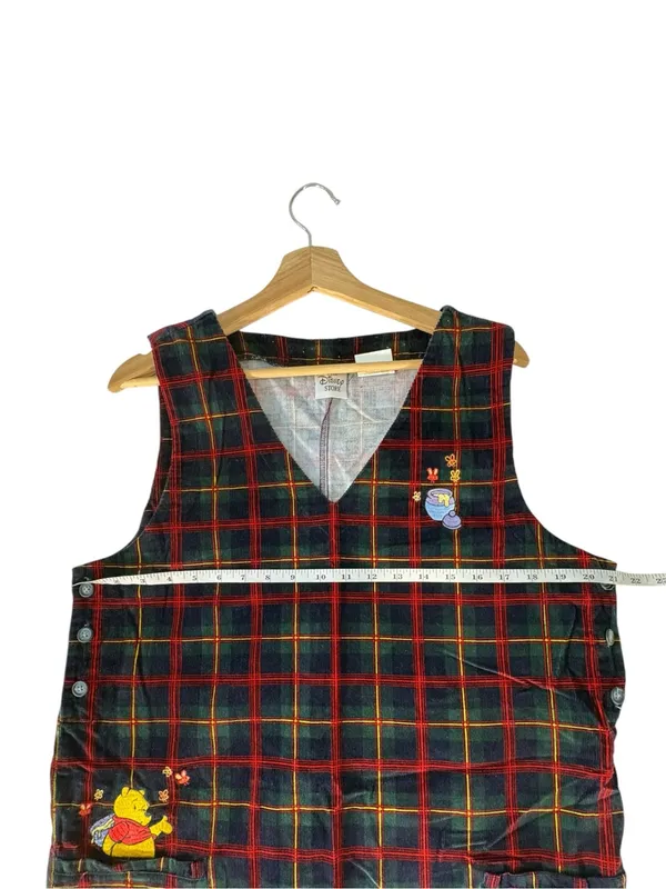 Vintage 90s Disney Store Winnie the Pooh Plaid Corduroy Jumper Dress M - Image 12