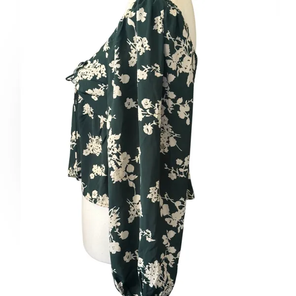 Abercrombie & Fitch Dark Green Floral Square-Neck Peplum Blouse - Image 5