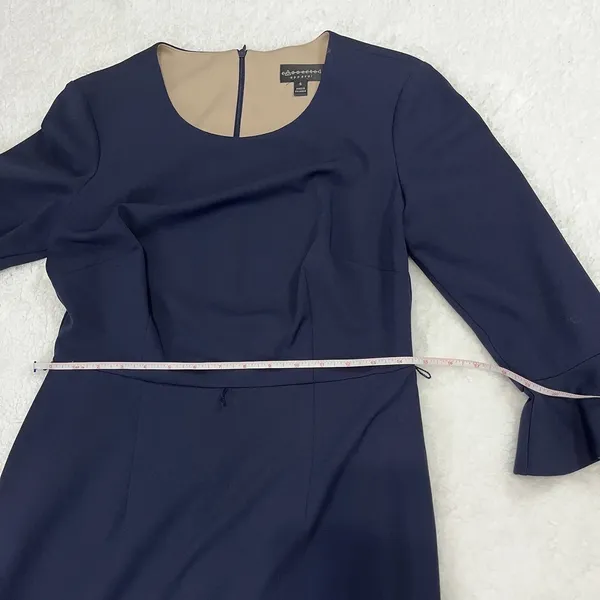 Navy Sheath Dress Women Sz 6 Connected Apparel Bell Sleeve Cocktail Work Midi - Image 9