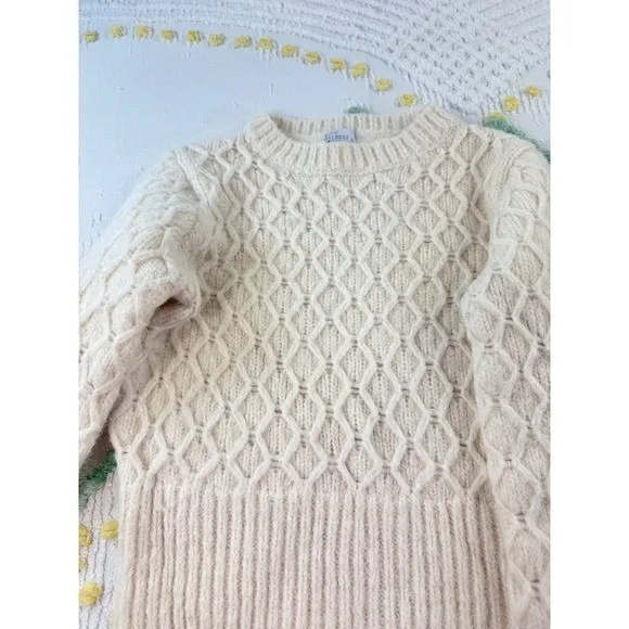 West of Melrose‎ Cream Cable Knit Balloon Sleeve Sweater Ivory XS Honeycomb - Image 4