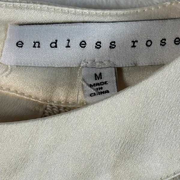 Endless Rose Beige Ribbed Bell Sleeve Lace‎ Up Front Cropped Sweatshirt Top M - Image 5