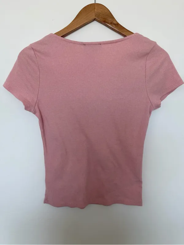 Rue21 Pink Ribbed Sweetheart Scoop Tee with Charm - Image 3