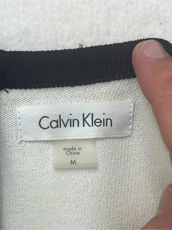 Calvin Klein Black White Taupe Long Sleeve Colorblock Knit Midi Dress Medium - Image 8