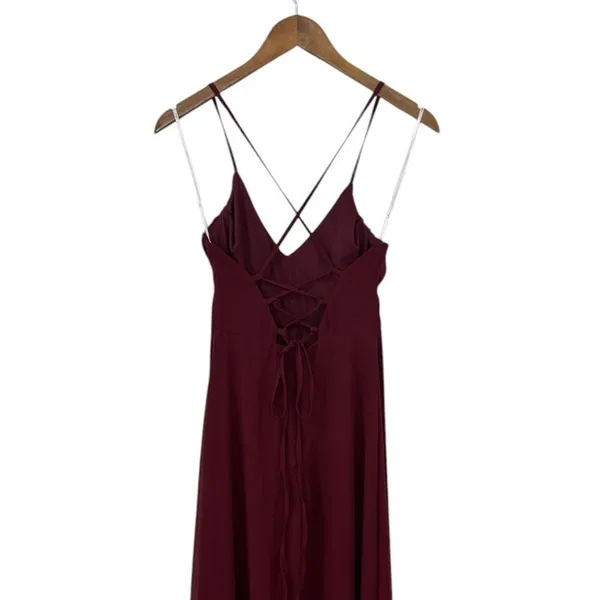 Lulus Event Ready Burgundy Backless Lace-Up Maxi Dress size XS EUC - Image 5