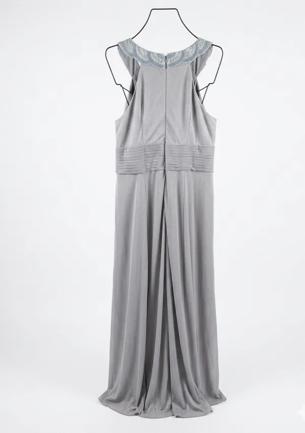 Cache Cachet Silver Gray Pleated Chiffon Maxi Dress size 14 - Image 3