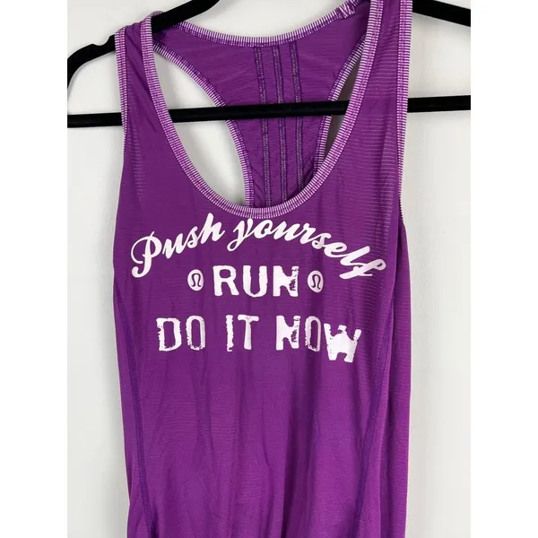 Lululemon Purple Push Yourself Run Graphic Cinched Hem Tank Top Size 4 - Image 9