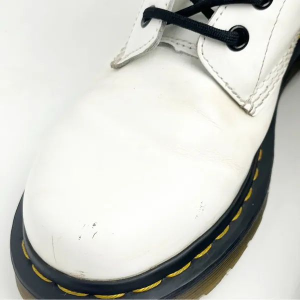 DR. MARTENS White Leather Lace Up Combat Boots 7 Grunge Biker Moto Minimalist - Image 9