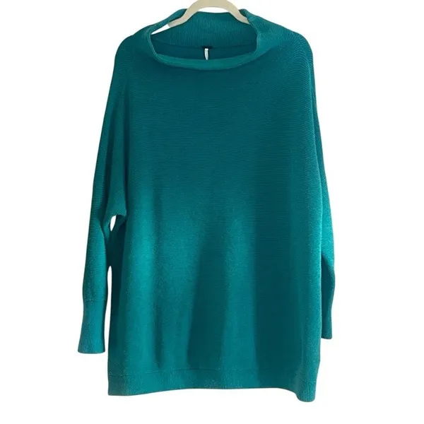 Free People Ottoman Slouchy Tunic Sweater Size S Teal Oversized Mock Neck - Image 2