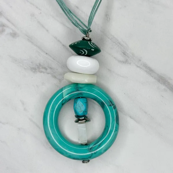 Chico's Silver Tone Faux Turquoise Beaded Pendant Necklace ✨ - Image 7