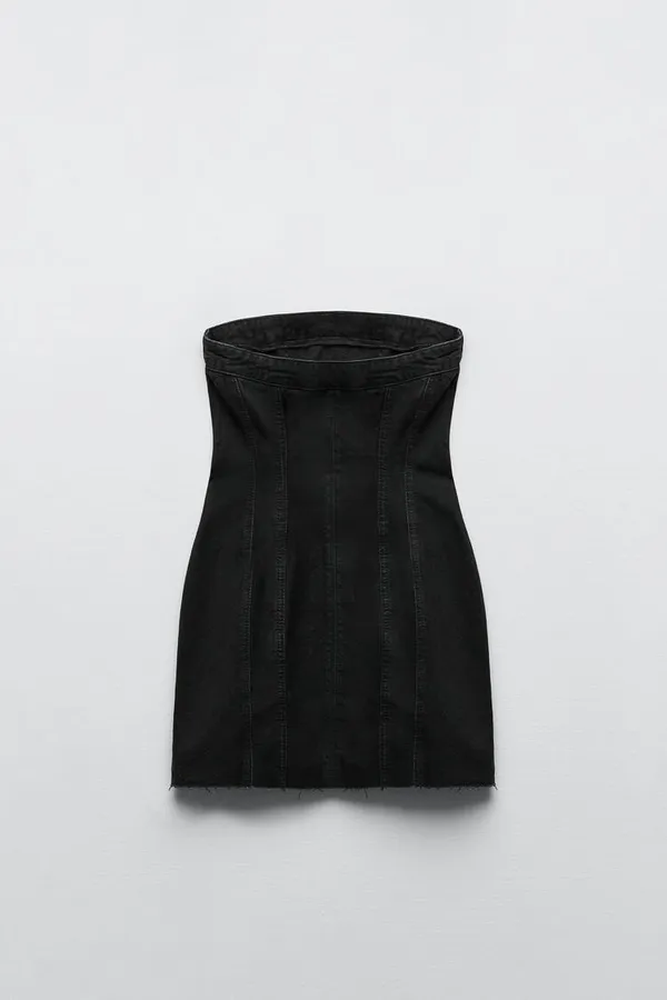 Dress Mini Denim Bandeau Jeans Black Tailored - Image 5