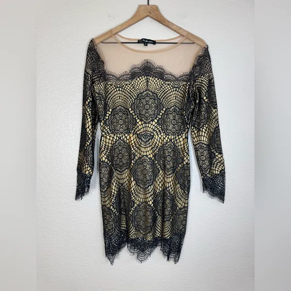 For Love & Lemons Grace Dress in Black Nude Mesh Lace size Medium $285 - Image 4