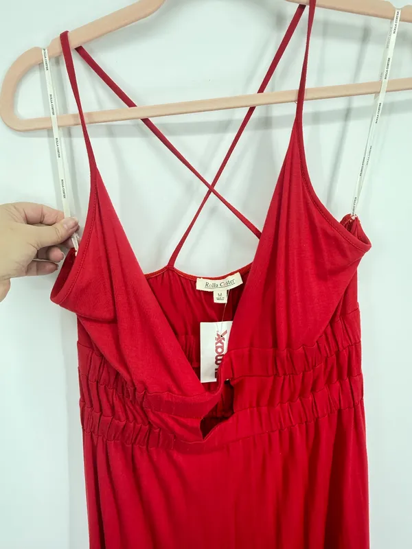 NWT Rolla Coster Women Red Maxi Dress Halter Adjustable Straps Medium - Image 2