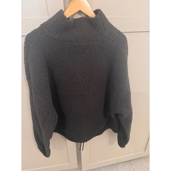 Old Navy Womens Sherpa Fleece Pullover‎ Mock Neck Drawstring Hem Charcoal Gray L - Image 2